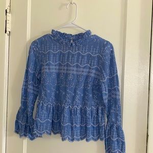 Urban Outfitters Blue Embroidered Floral Top